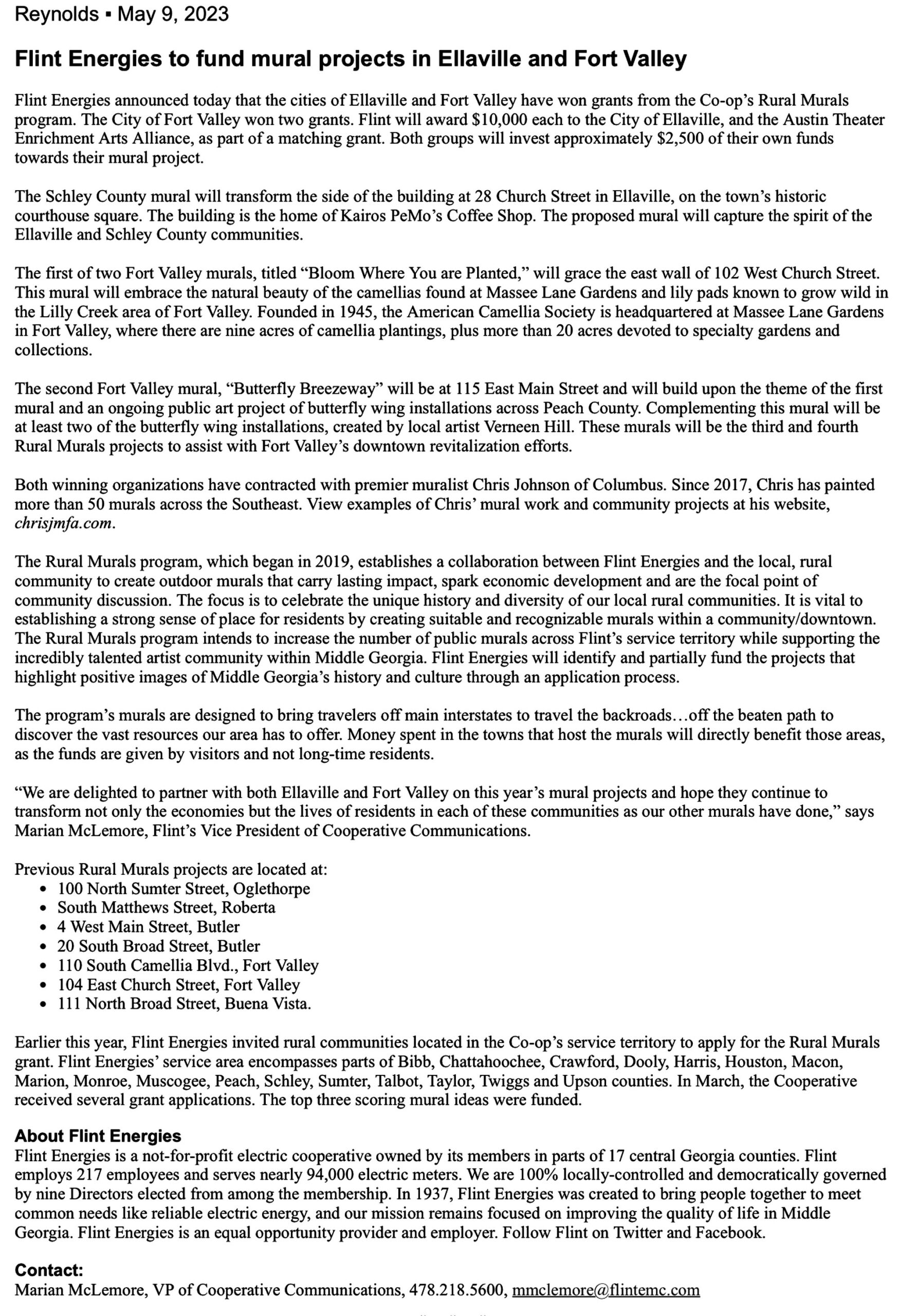 With energies to find mural projects in Ellaville and Fort Valley Senior NEWS