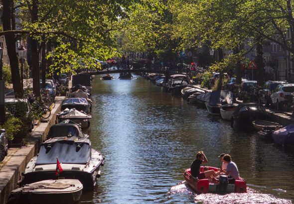 amsterdam, canal, netherlands, city, ferry boats, buildings, waterway